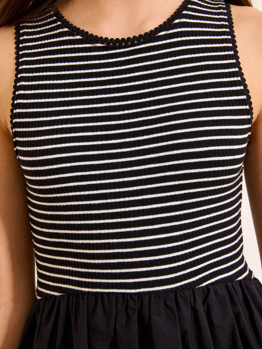 Lipsy Black/White 2-in-1 Striped Puffball Dress (5-16yrs) image 2