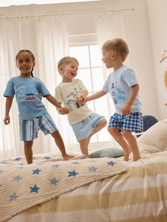 Blue/Ecru Seaside Woven Short Pyjamas 3 Pack (9mths-12yrs) image 3