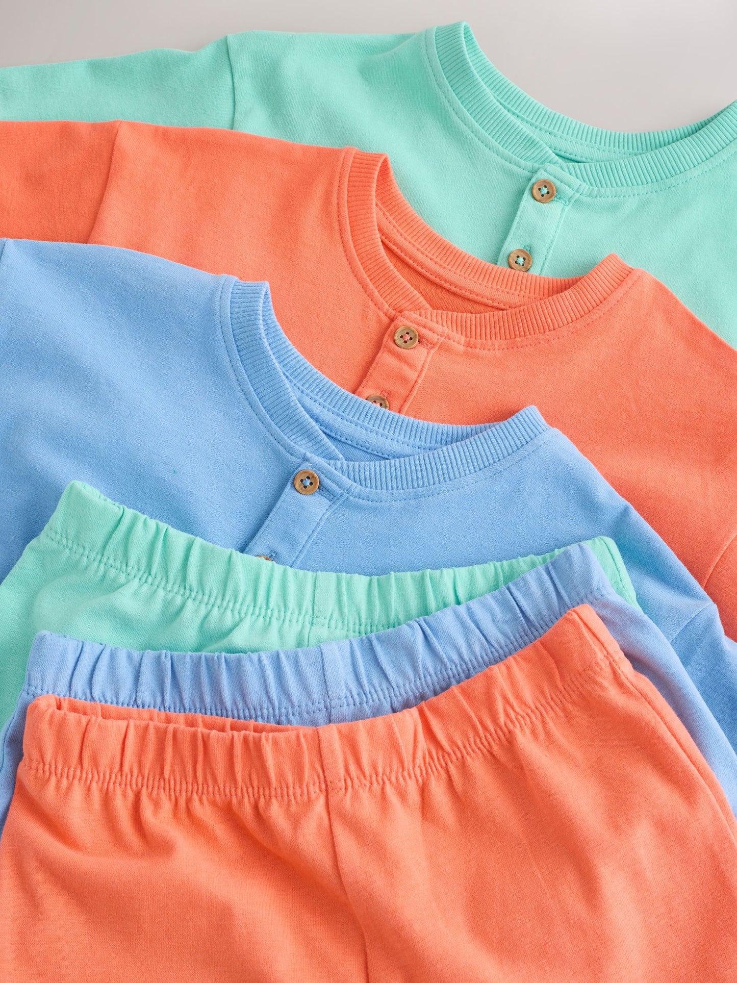 Blue/Green/Orange Pastel Plain Short Pyjamas 3 Pack (9mths-10yrs) image 7