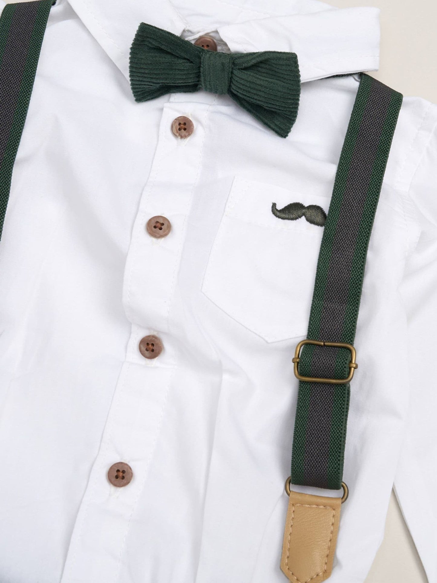 Little Gent Green Corduroy Bow Tie Mock Shirt And Trousers With Braces Outfit Set image 3