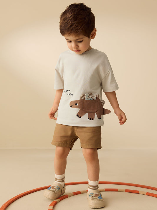 Cream Dinosaur Short Sleeve Interactive T-Shirt (3mths-7yrs) image 2