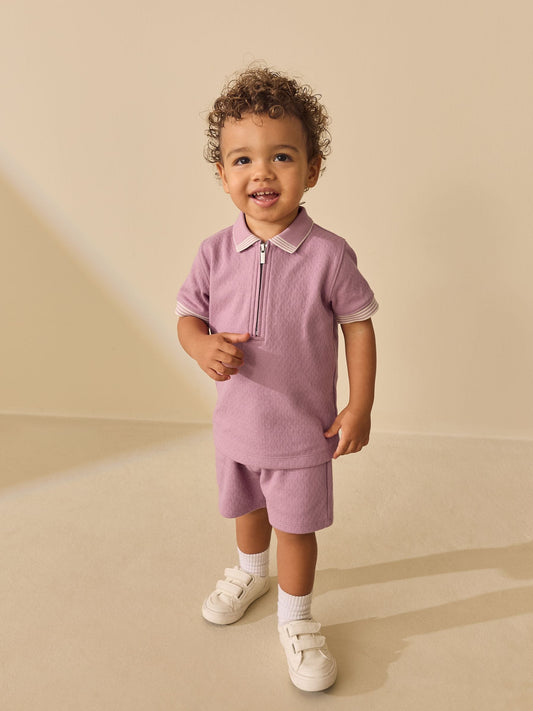 Dsiney Kidz - Pink Zip Neck Short Sleeve Polo Shirt And Shorts Set (3mths-7yrs) image 2