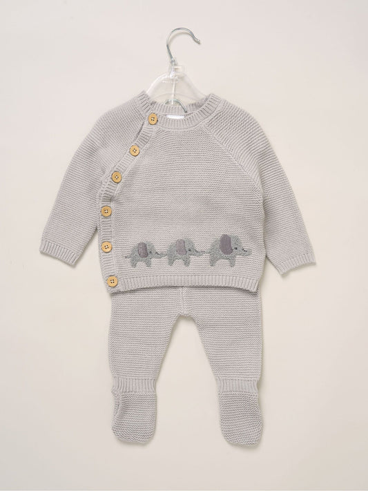 Rock-A-Bye Baby Boutique Grey True Knit Elephant Cardigan And Footed Trousers Outfit Set image 2