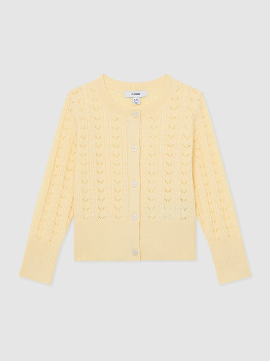 Reiss Lemon Flo 3-9 yrs Wool-Cotton Pointelle Cardigan image 2