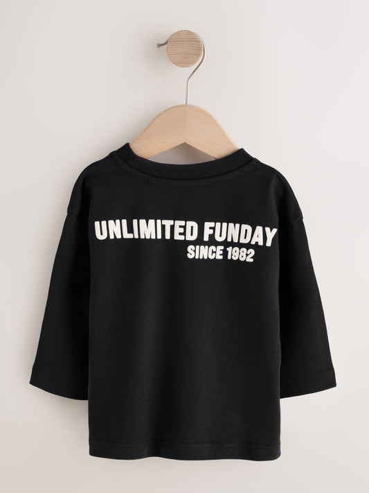 Black Slogan Long Sleeve Back Print T-Shirt (3mths-8yrs) image 3