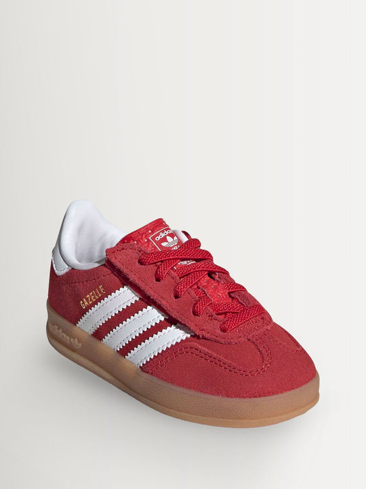 adidas Originals Red/White Gazelle Indoor Comfort Closure Elastic Lace Infant Trainers image 2