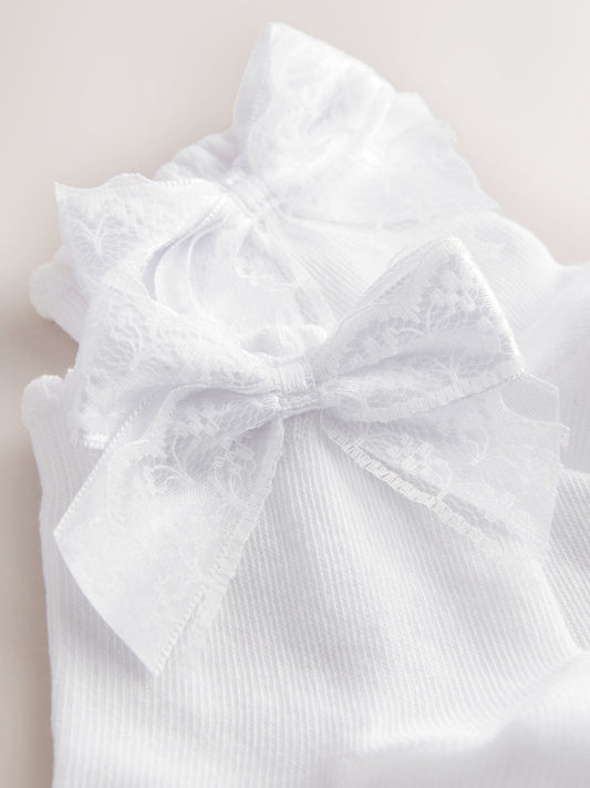 White Cotton Rich Lace Bow Mid Ankle Socks 2 Pack image 2