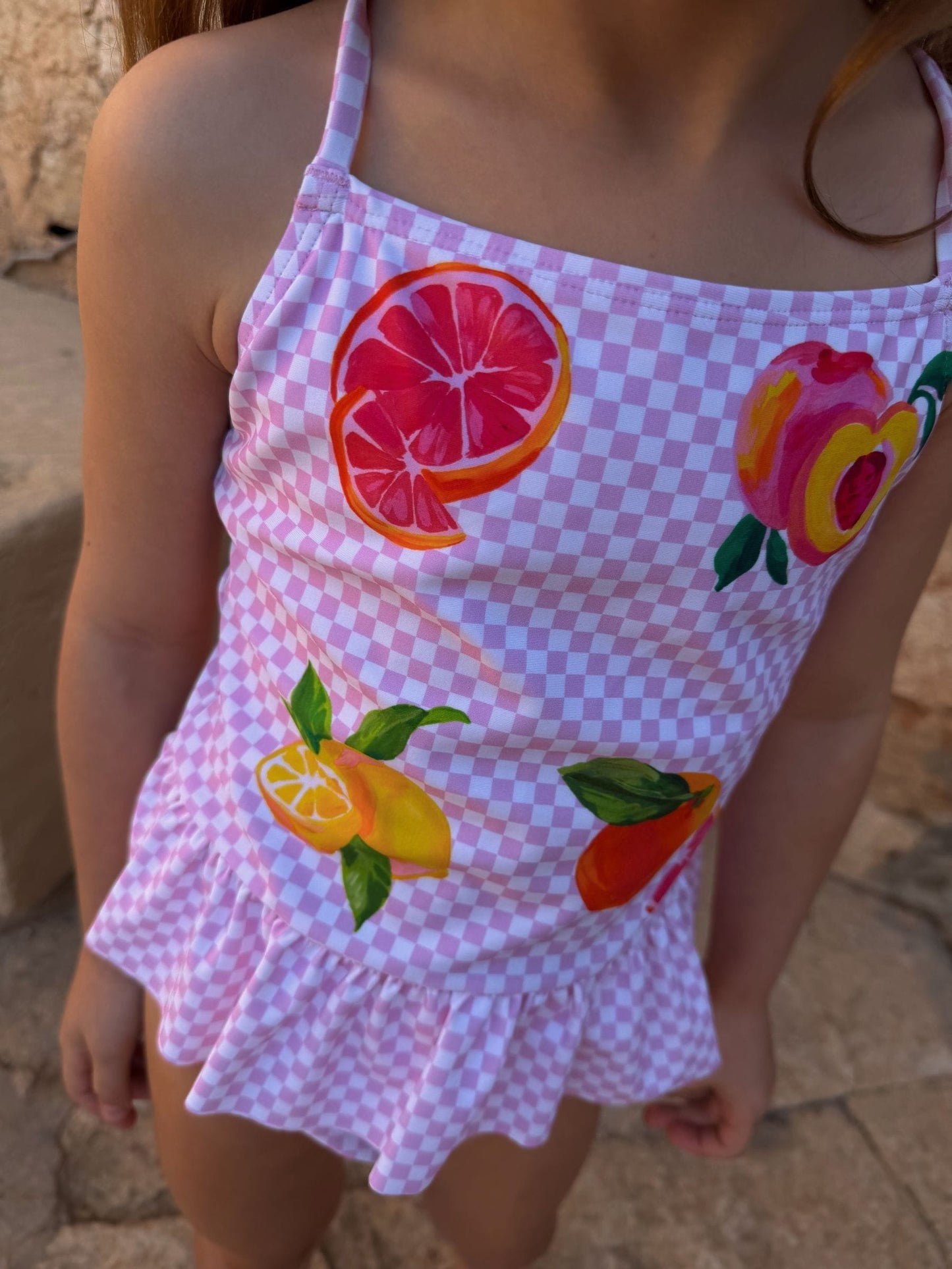 Never Fully Dressed Pink Check Fruit Ruffle Swimsuit image 4