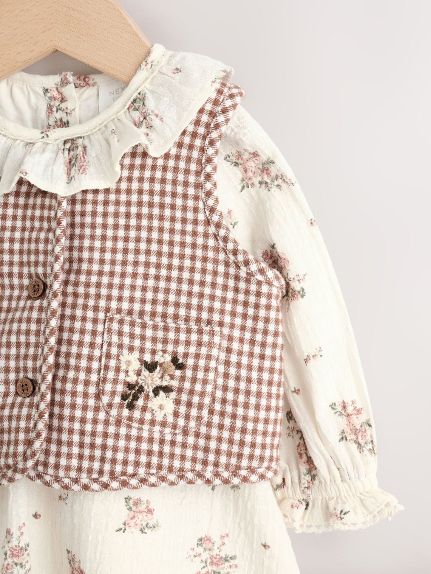 Dsiney Kidz - Ecru Floral Woven Baby Dress, Gilet And Tights 3 Piece Set (0mths-2yrs) image 7