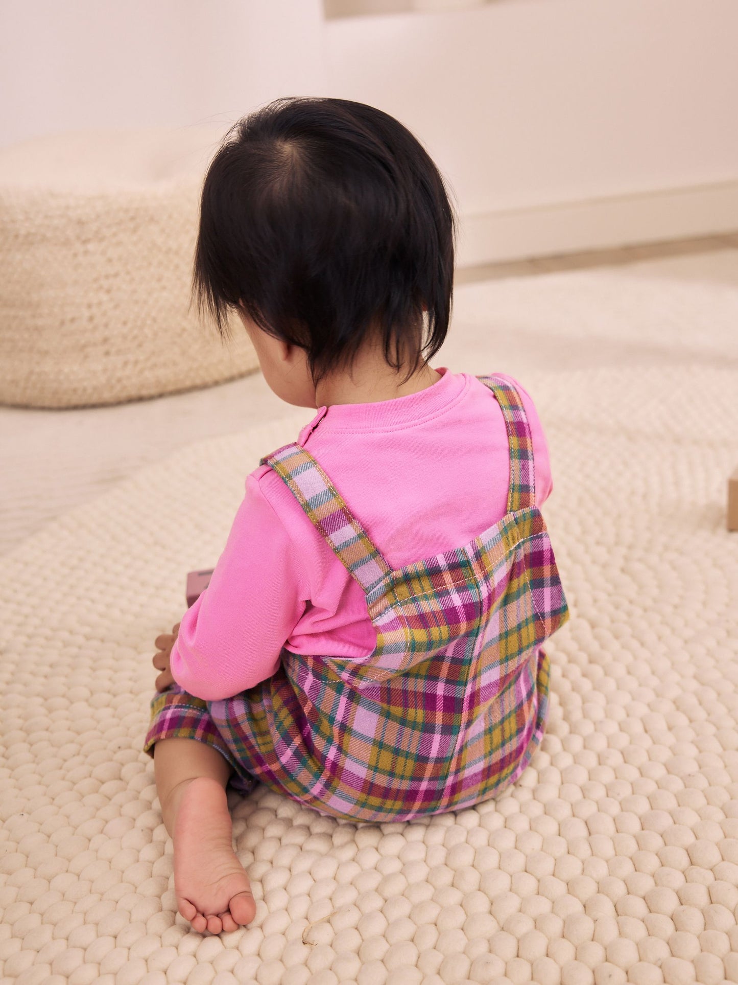 Green Check Baby Long Sleeve Bodysuit And Woven Dungaree 2 Piece Set (0mths-2yrs) image 3