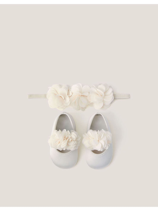 Monsoon Cream Baby Corsage Booties & Headband Set image 2