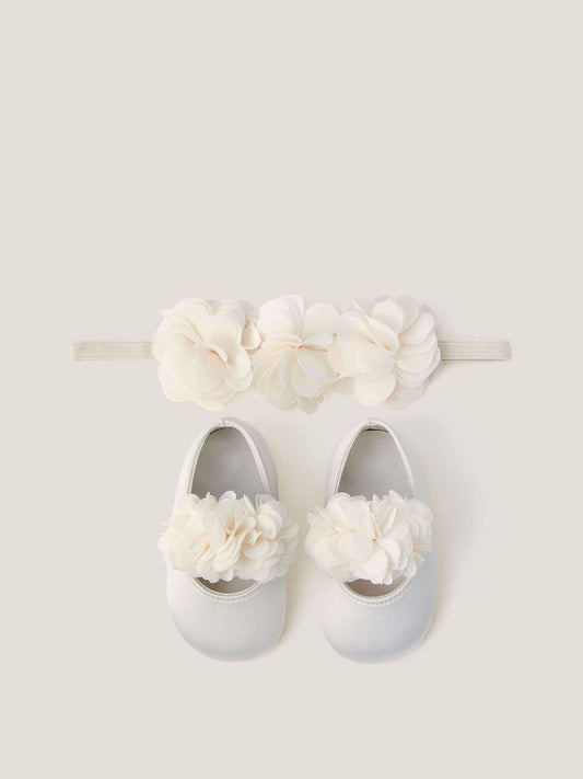 Monsoon Cream Baby Corsage Booties & Headband Set image 2