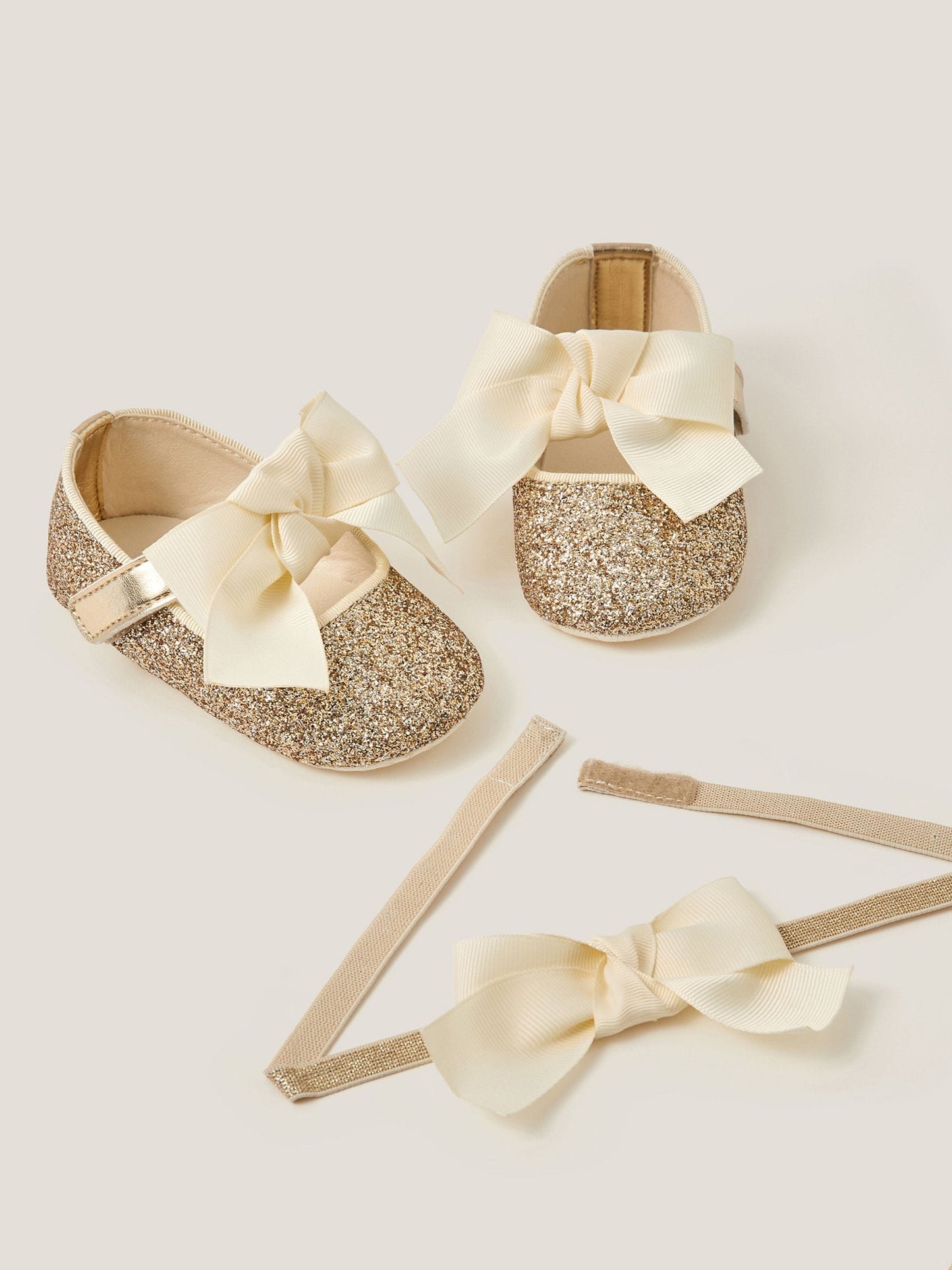 Monsoon Gold Baby Bow Glitter Headband & Booties Set image 3