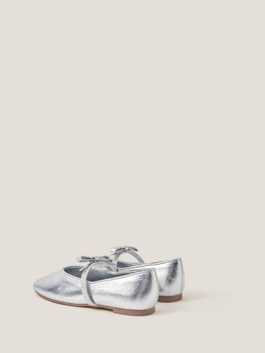 Monsoon Silver Bow Strap Metallic Ballet Flats image 2