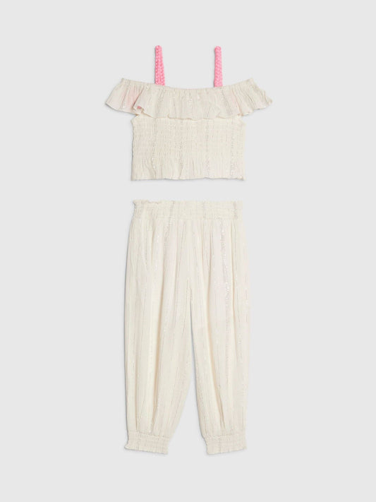 Dsiney Kidz - River Island Cream Neon Embrodierred Frill Top & Hareem Jogger Set image 2