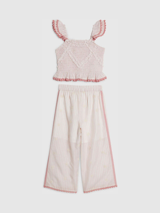 Dsiney Kidz - River Island Pink Stripe Frill Top & Frill Trousers Set image 2