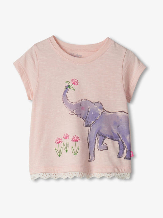 Dsiney Kidz - Hatley Light Pink Elephant Eyelet Trim Tee And Short Set image 2