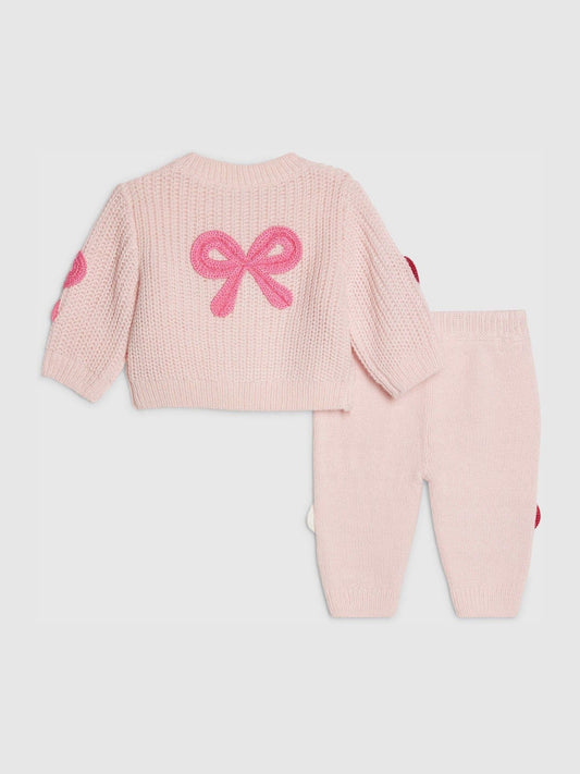 River Island Pink Knitted Bow Cardigan & Legging Set image 2