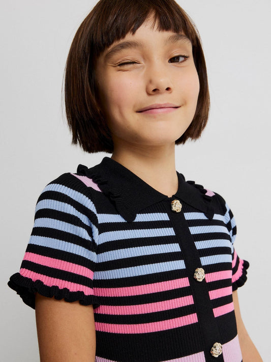 River Island Black Stripe Button Polo Dress image 2
