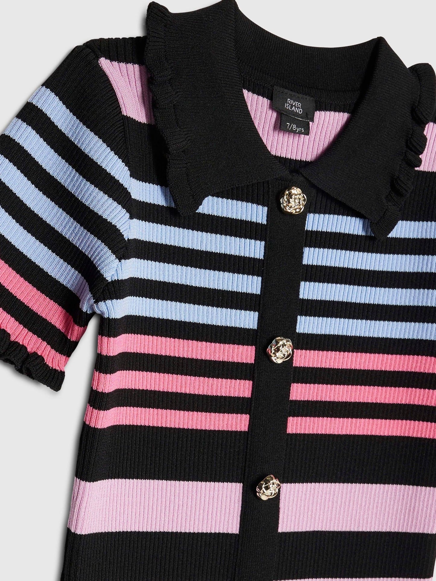 River Island Black Stripe Button Polo Dress image 5