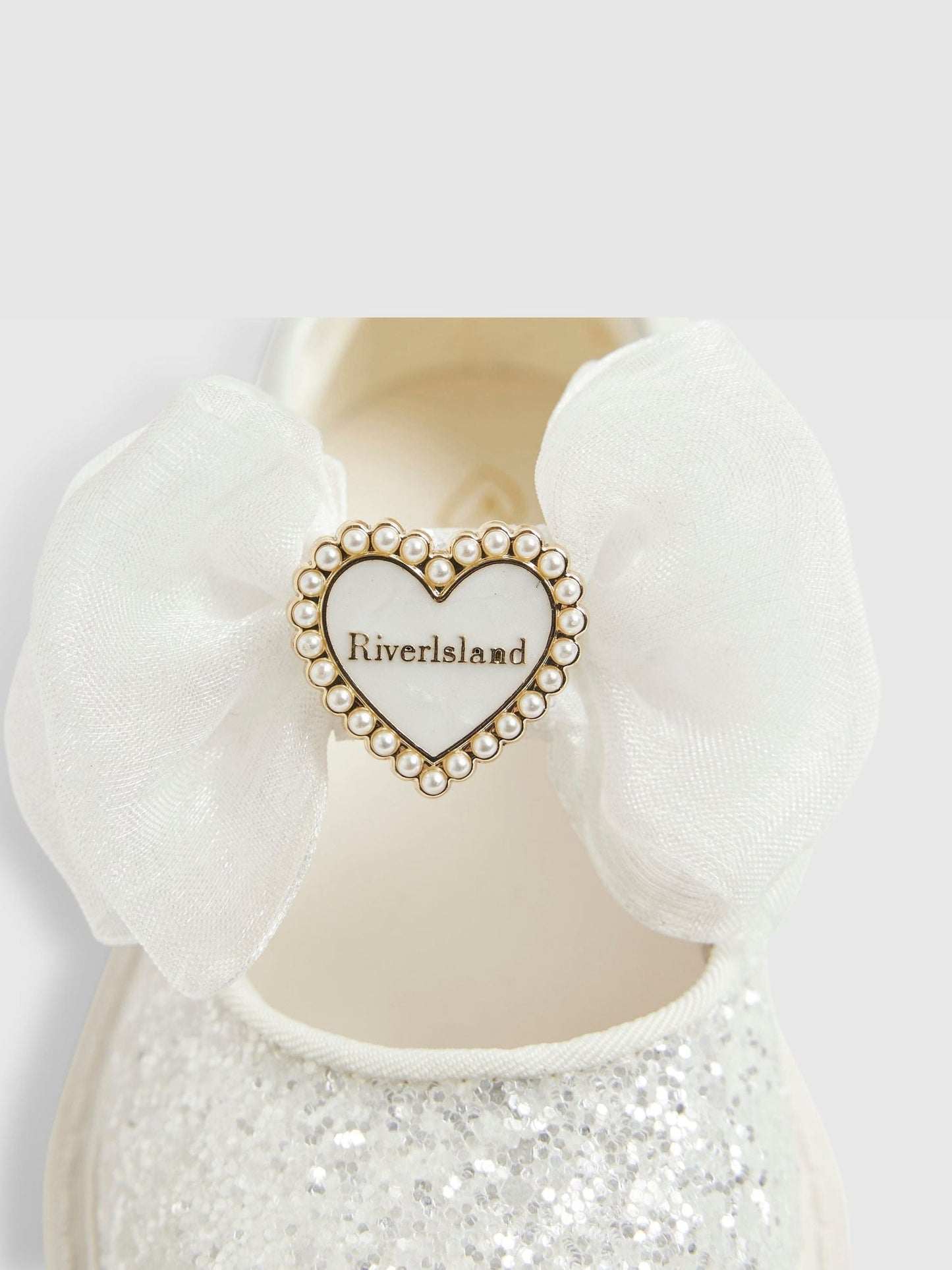 River Island White Glitter Bow Mary Jane Shoes image 5