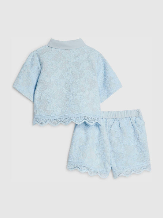 Dsiney Kidz - River Island Blue Lace Blouse Shirt & Shorts Set image 2