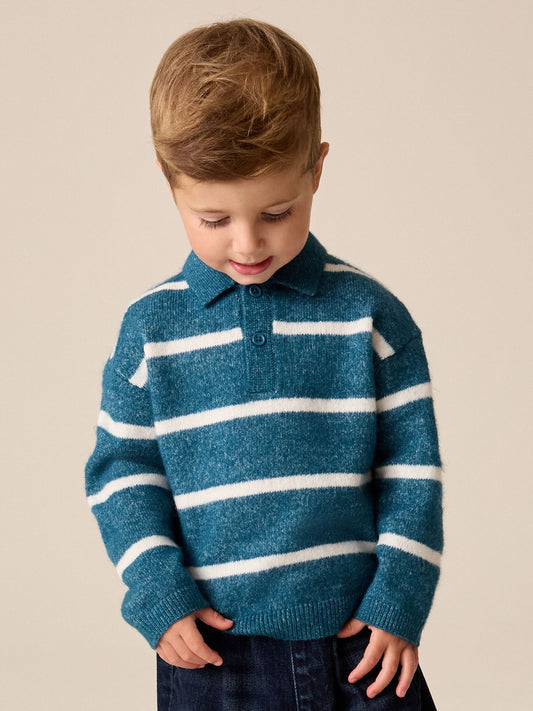 Disney Kidz - Teal Blue Knitted Stripe Polo Shirt (3mths-7yrs) image 1