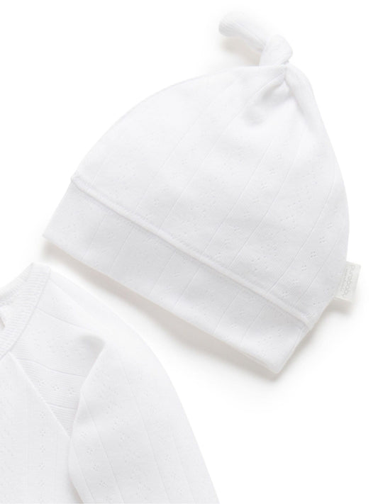 Purebaby White Pointelle Sleepsuit & Hat image 2