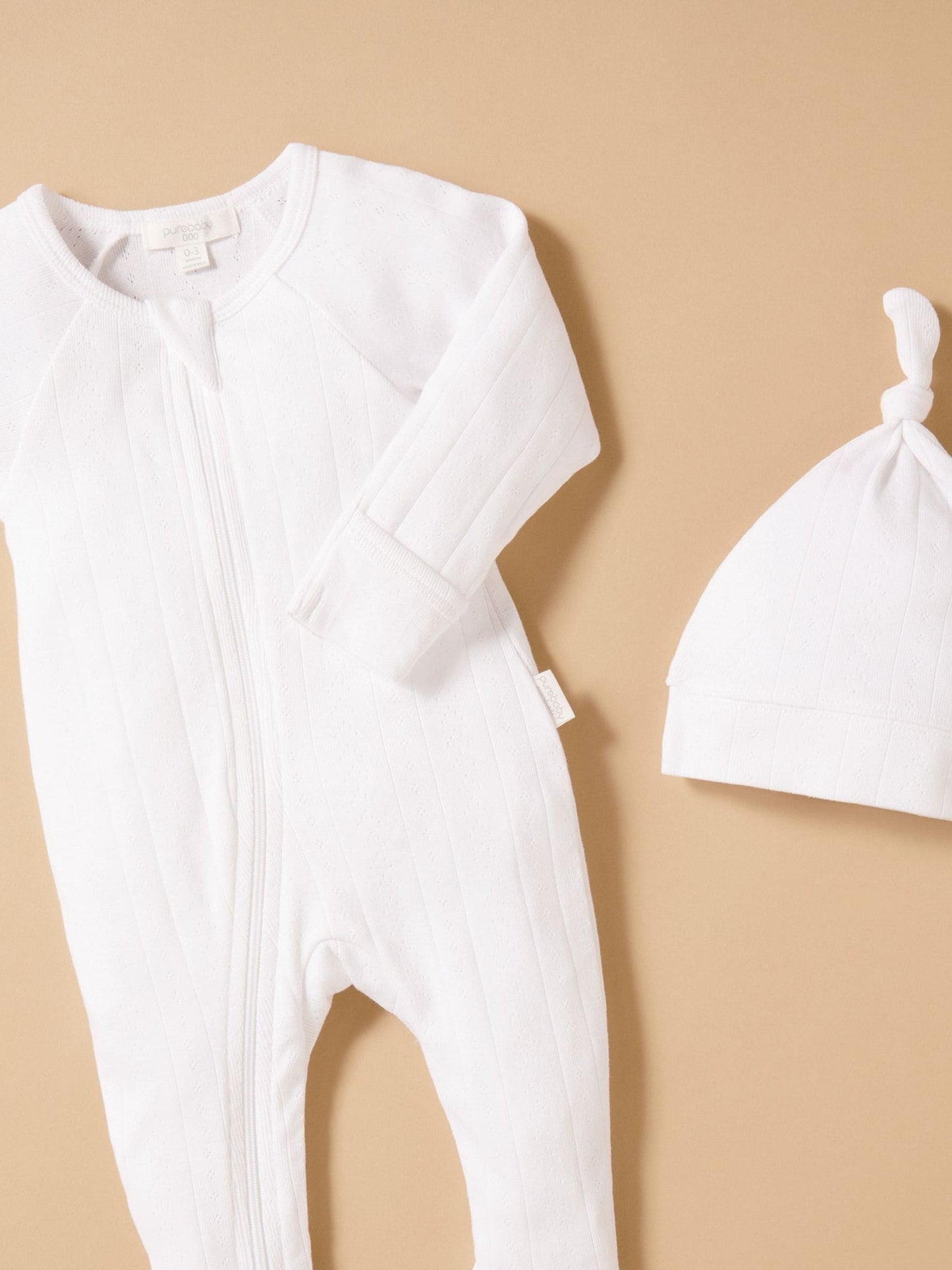 Purebaby White Pointelle Sleepsuit & Hat image 5