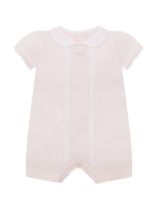 Emile Et Rose Pink Layla Knitted Romper With Lace Trimmed Panel & Collar image 2