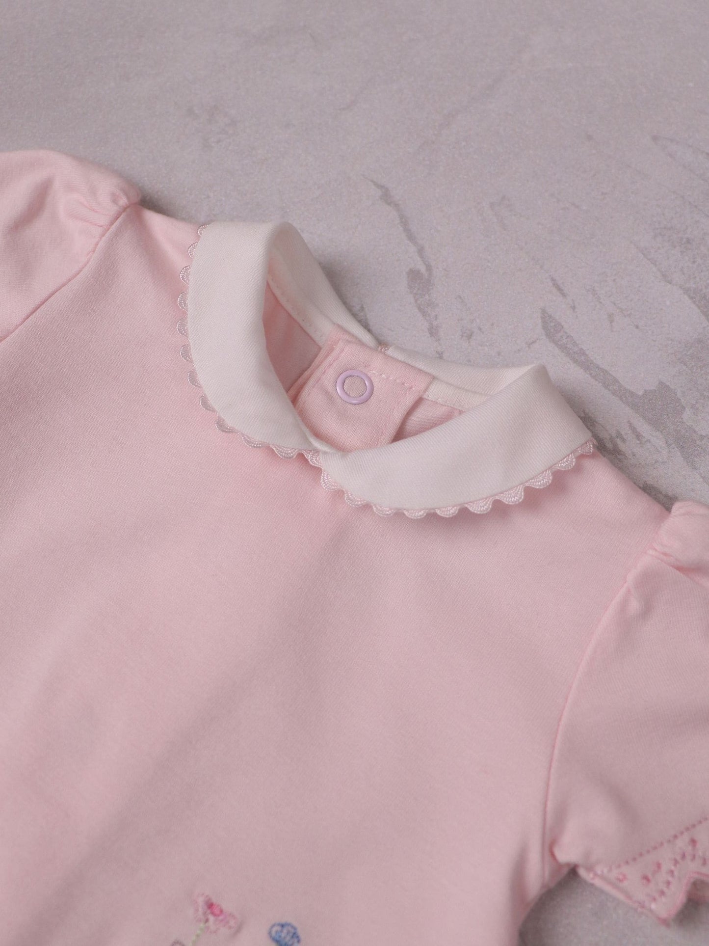 Emile Et Rose Pink Louise Stretch Romper With Floral Embroidery Pockets & Collar image 5