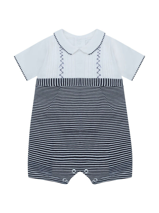 Emile Et Rose Blue Leo Pleated Embroidered Yoke Stripe Lower & Collar Romper image 2