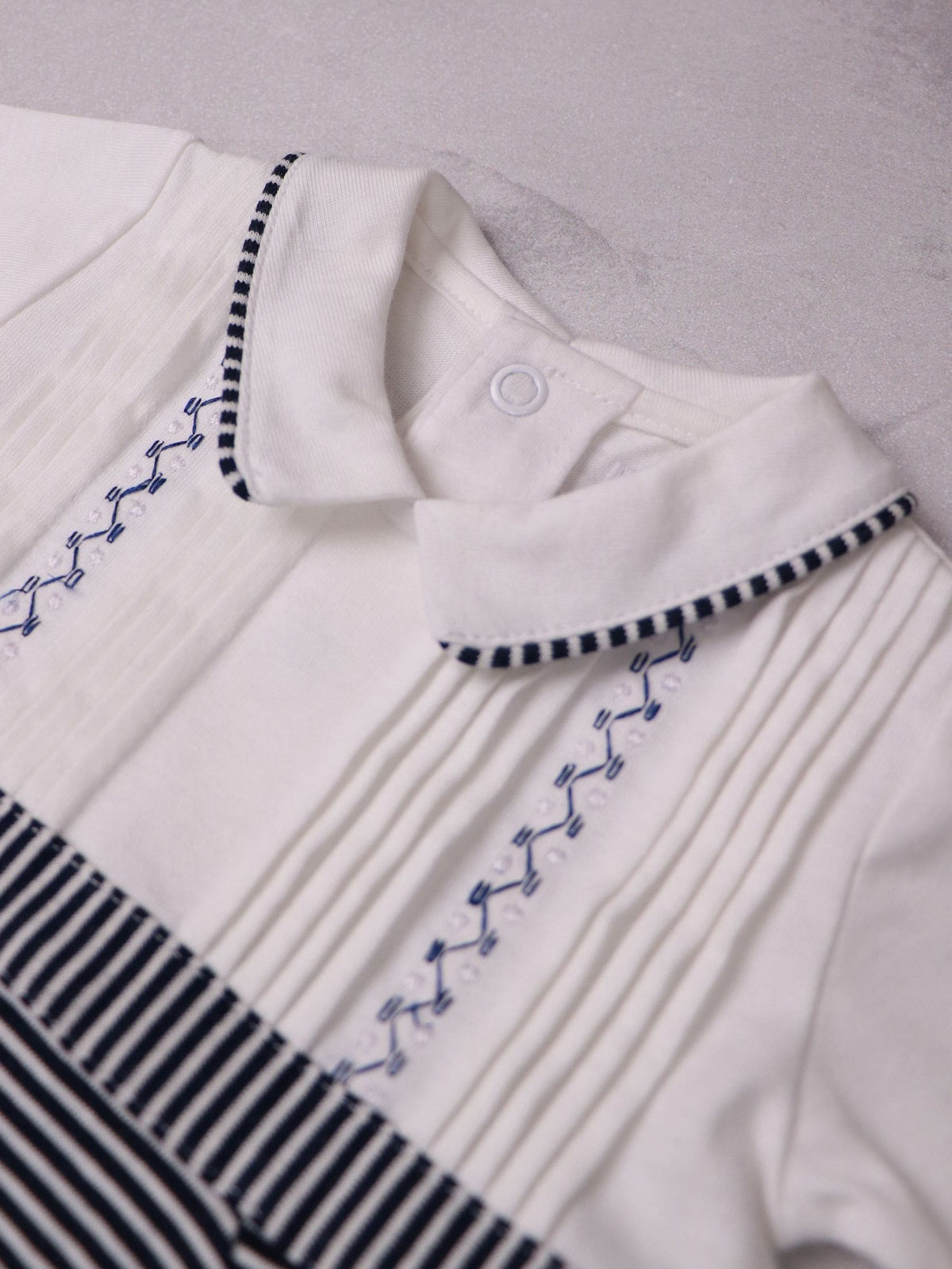 Emile Et Rose Blue Leo Pleated Embroidered Yoke Stripe Lower & Collar Romper image 4