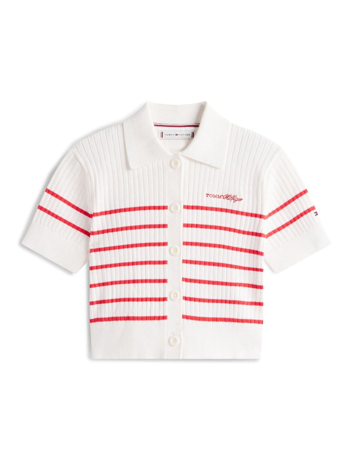 Tommy Hilfiger Red Logo Embroidery Short Sleeve Polo Cardigan - image 5