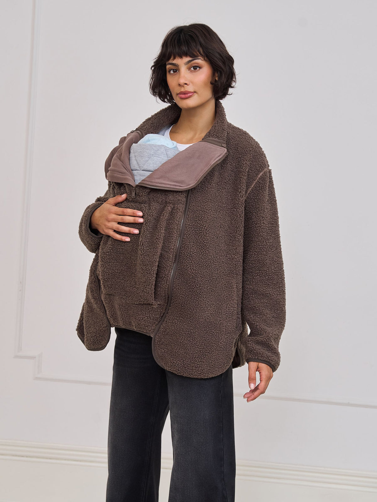 Seraphine Brown Borg Maternity & Baby-Wearing 3-in-1 Fleece Jacket - image 8
