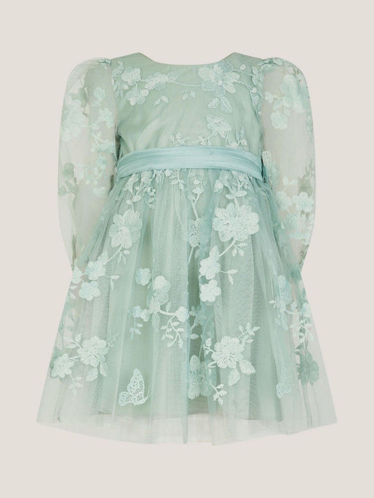 Dsiney Kidz - Monsoon Sage Green Baby Beatrice Floral Embroidered Tulle Dress image 2