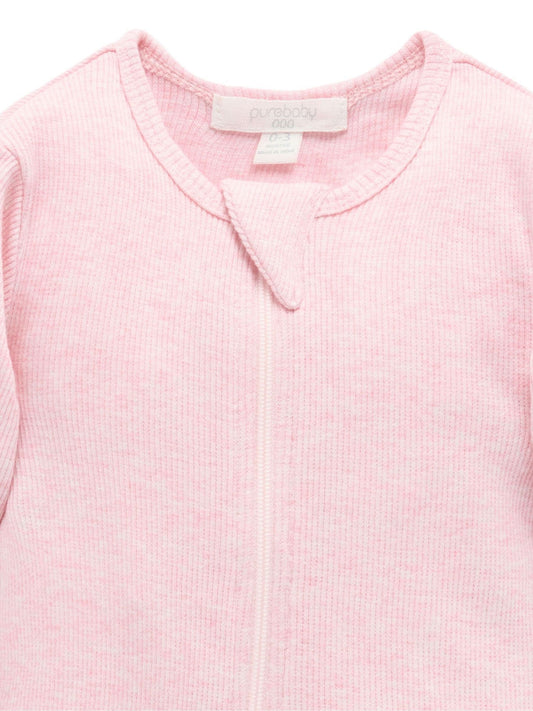 Purebaby Pink Ribbed Zip Sleepsuit image 2