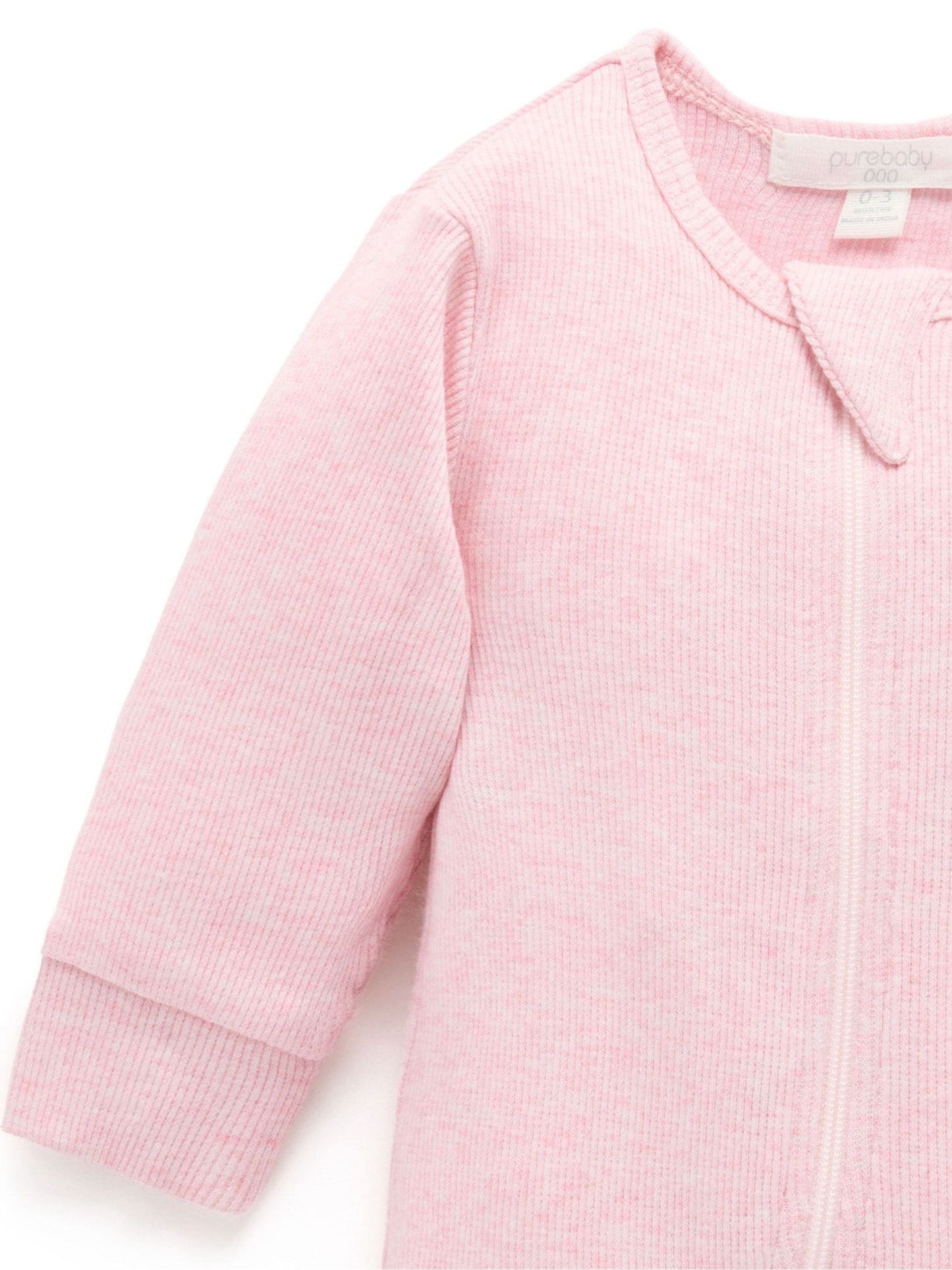 Purebaby Pink Ribbed Zip Sleepsuit image 4
