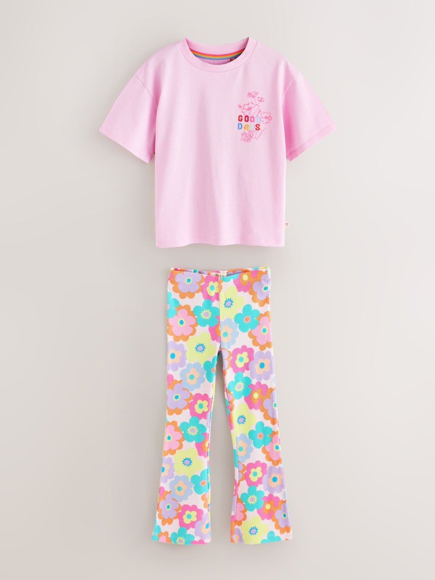 Dsiney Kidz - Little Bird by Jools Oliver Pink Embroidered T-Shirt & Floral Ribbed Kickflare Set image 8