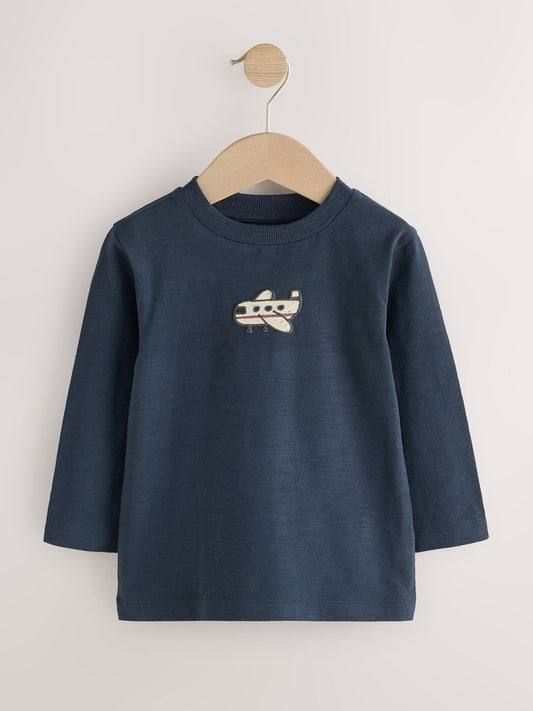 Dsiney Kidz - Navy Stripe Transport Long Sleeve T-Shirts 5 Pack (3mths-7yrs) image 2