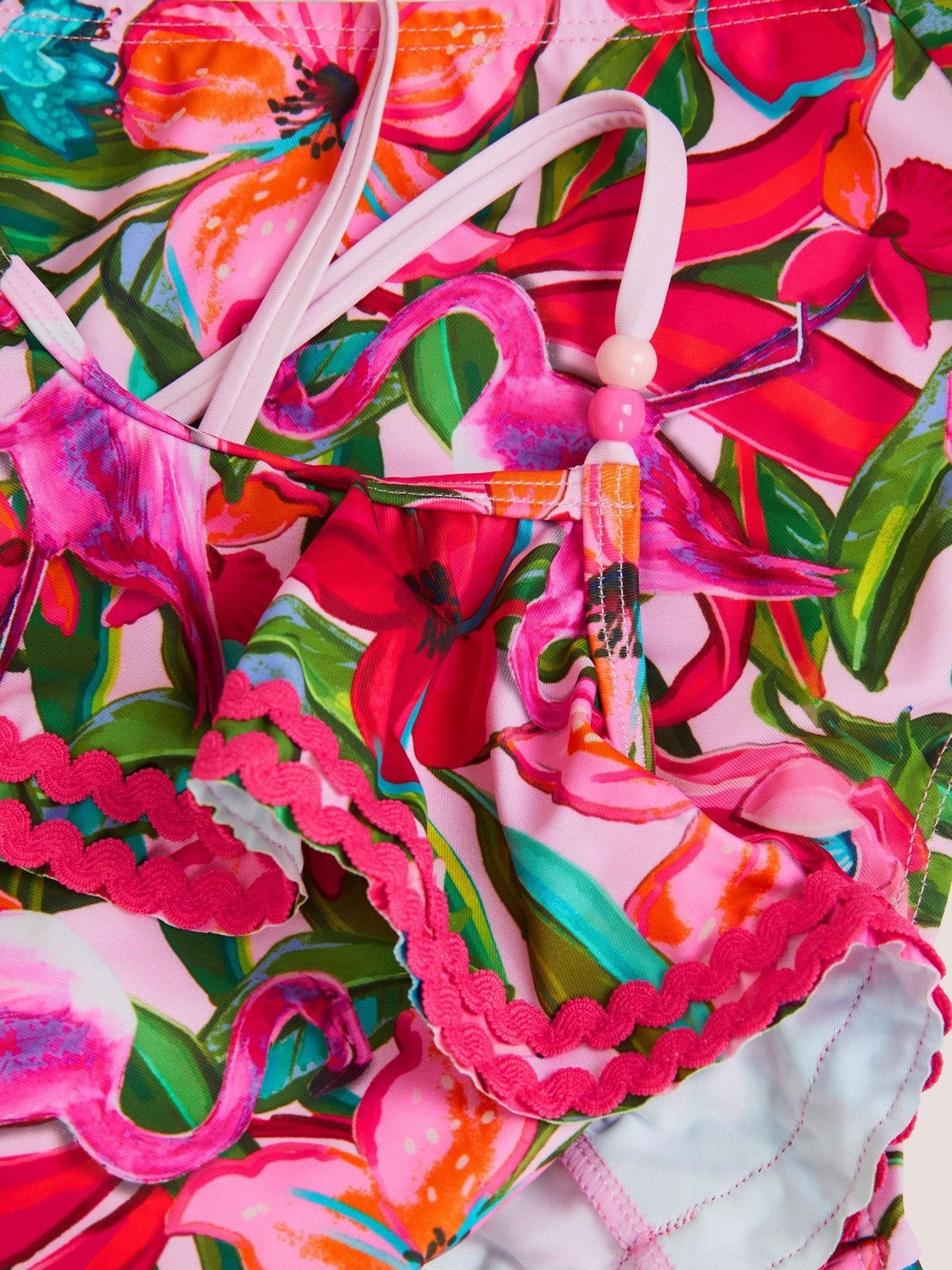 Monsoon Pink Flamingo Print Frill Swimsuit image 3