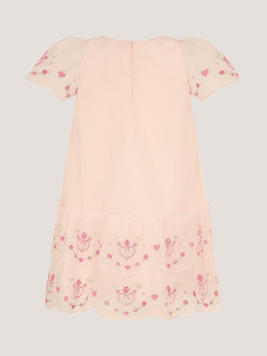 Monsoon Pink Baby Heart Embroidered Mesh Party Dress image 2