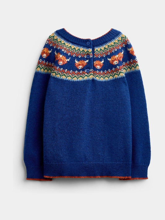 Dsiney Kidz - JoJo Maman Bébé Blue Highland Cow Fairisle Knitted Jumper image 2