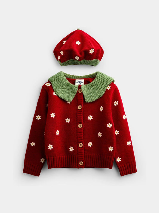 Dsiney Kidz - JoJo Maman Bébé Red Strawberry Cardigan & Beret Set image 2