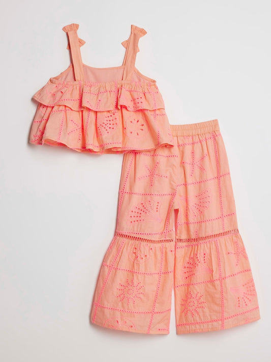Dsiney Kidz - River Island Pink Broderie Frill Top & KickFlare Set image 2