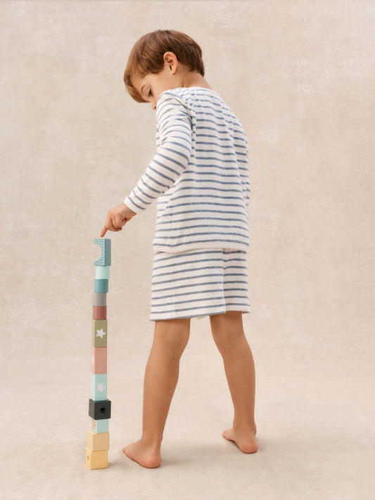 The White Company Blue Cotton Blend Sleepy Stripe Relaxed Top & Shorts Set image 2