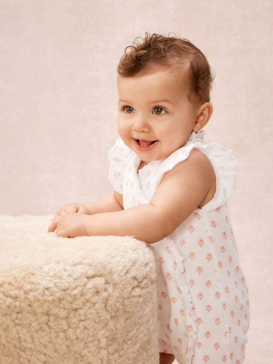 The White Company Pink Cotton Frill Wrap Daisy Block Print Rompersuits image 2
