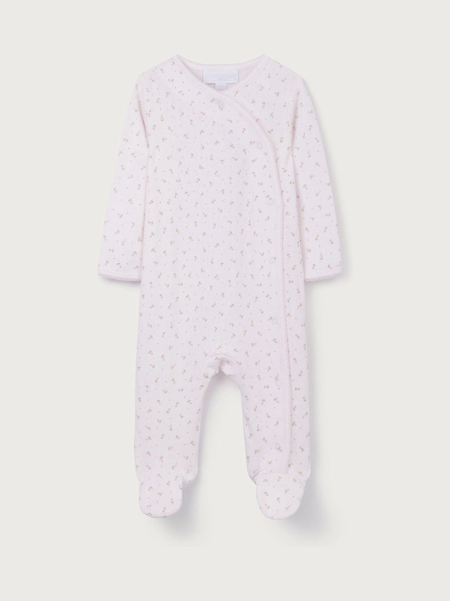 The White Company Pink Cotton Pointelle Megan Floral Wrap Sleepsuit image 1
