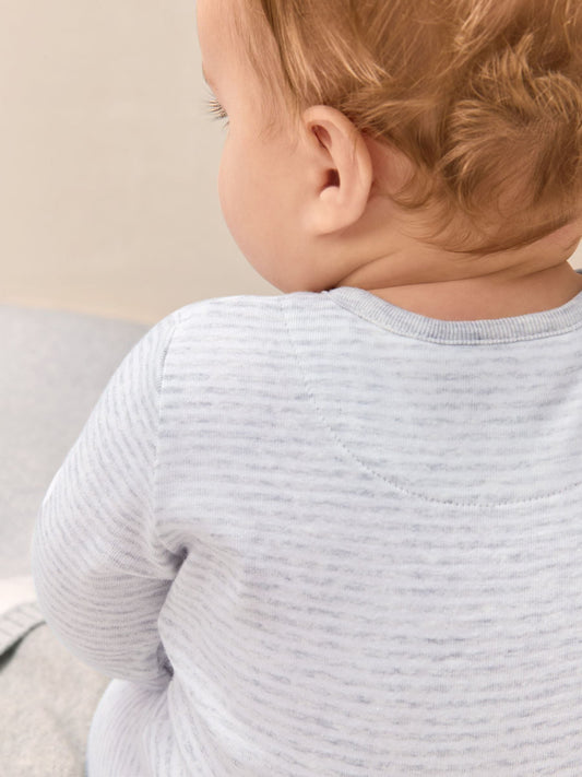 The White Company White Cotton Stripe Party Animal Embroidered Pocket Sleepsuit image 2