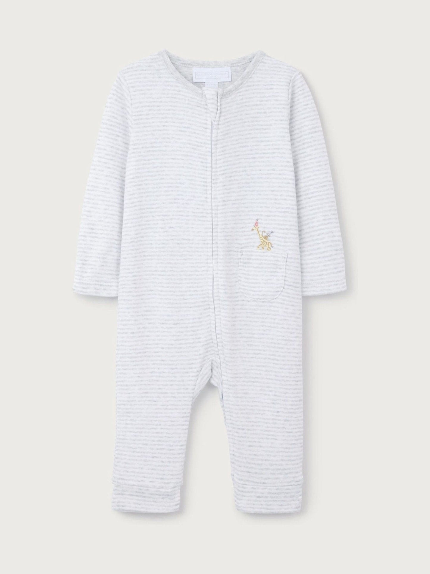 The White Company White Cotton Stripe Party Animal Embroidered Pocket Sleepsuit image 4